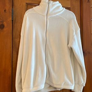 Athleta White Sherpa Cozy Faux Fur Zip Up Jacket